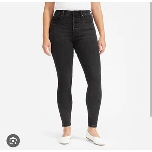 Everlane High Rise Button Fly Black Denim Authentic Stretch 26 Ankle Skinny Jean